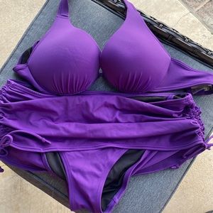 Womens 2pc Victoria Secret swim plum color top 34D bottoms Lg